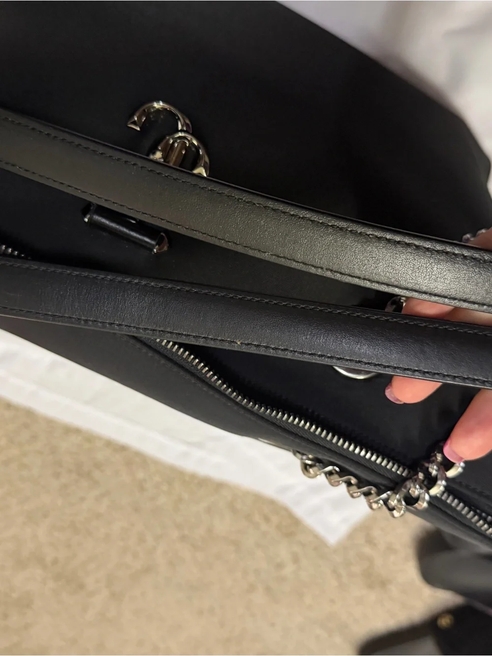 Jimmy Choo Black Nylon and Leather Tote with Chain-Strap Detail